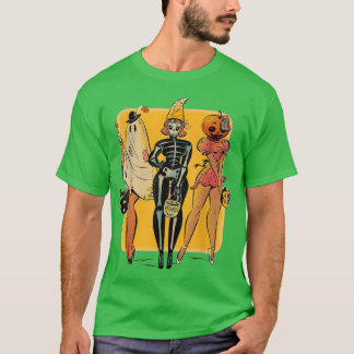 Camiseta Três Ghouls Vintage Ghost Skeleton Pumpkin Spooky