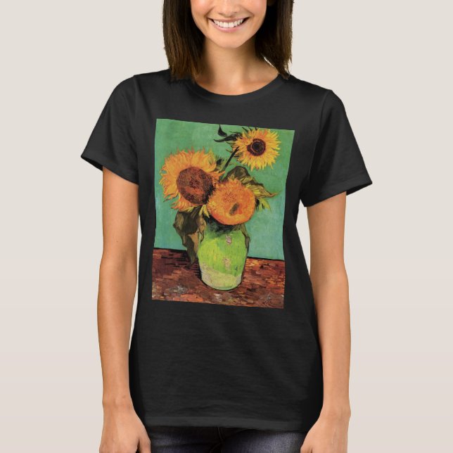 Camiseta Três girassóis em um vaso por Vincent van Gogh (Frente)