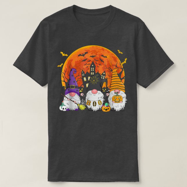Camiseta Três Gnomos Bruxas Halloween Pumpkin Autumn Spooki (Frente do Design)