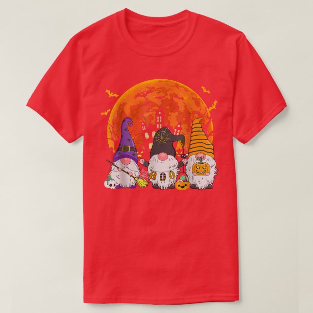 Camiseta Três Gnomos Bruxas Halloween Pumpkin Autumn Spooki (Frente do Design)