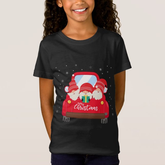 Camiseta Três Gnomos em Caminhão Vermelho com Feliz Natal (Frente)