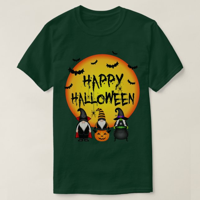 Camiseta Três Gnomos Feliz Halloween Call Candy Corn Pumpk (Frente do Design)
