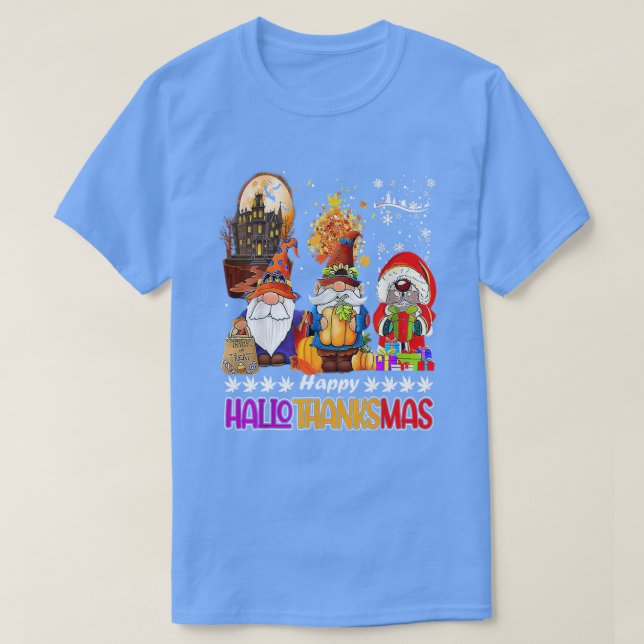 Camiseta Três Gnomos Feliz Halloween Call Candy Corn Pumpk (Frente do Design)