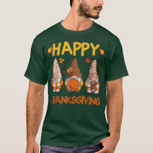 Camiseta Três Gnomos Felizes Ação de Graças outono Pumpki