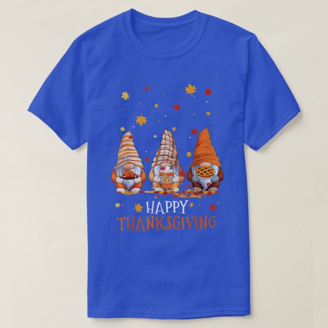 Camiseta Três Gnomos Felizes Dia de Ação de Graças outono G (Frente do Design)
