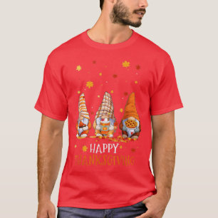 Camiseta Três Gnomos Felizes Dia de Ação de Graças outono G