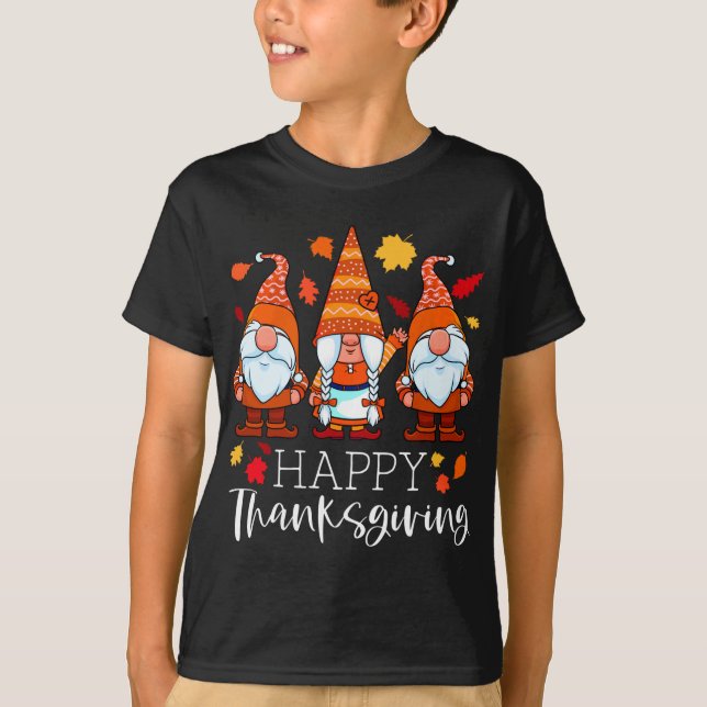 Camiseta Três Gnomos Felizes Gnomos de Ação de Graças Caiam (Frente)