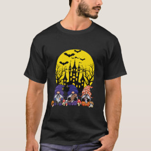 Camiseta Três Gnomos Halloween Abóbora Sinistro Fofo Divert