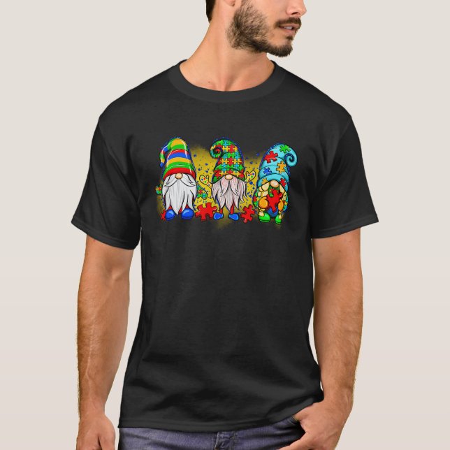 Camiseta Três Gnomos Quebra-Cabeça de Apoio ao Mês de Consc (Frente)