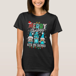 Camiseta Três Gnomos Segurando Árvore de Natal Xmas Plaid d