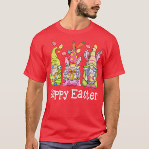 Camiseta Três Gnomos Segurando Coelhinho Feliz E De Ovo De
