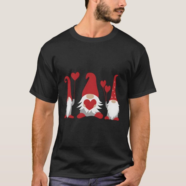 Camiseta Três Gnomos segurando Dias de os namorados Meninas (Frente)