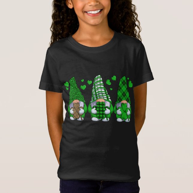 Camiseta Três Gnomos segurando Rua de Xadrez-leopardo Shamr (Frente)