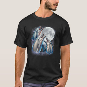 Camiseta Três Golfinhos Lua Engraçado Golfinho Uivando Lobo