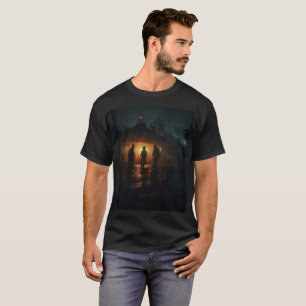 Camiseta três homens andando na chuva com uma luz