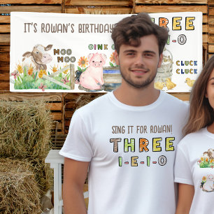 Camiseta Três-i-e-i-o 3º Aniversário Pais Tema Fazenda