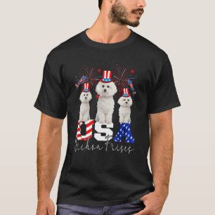 Camiseta Três Irmãos Bichon Vestindo Bandeira Americana