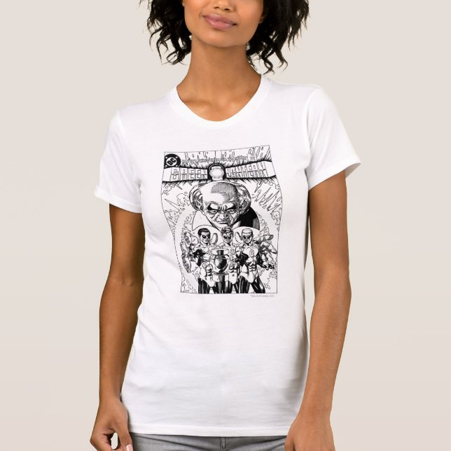 Camiseta Três Lanteras Verdes Cobrir em Quadrinhos, Preto e (Frente)