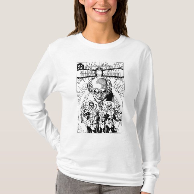 Camiseta Três Lanteras Verdes Cobrir em Quadrinhos, Preto e (Frente)