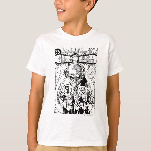 Camiseta Três Lanteras Verdes Cobrir em Quadrinhos, Preto e (Frente)