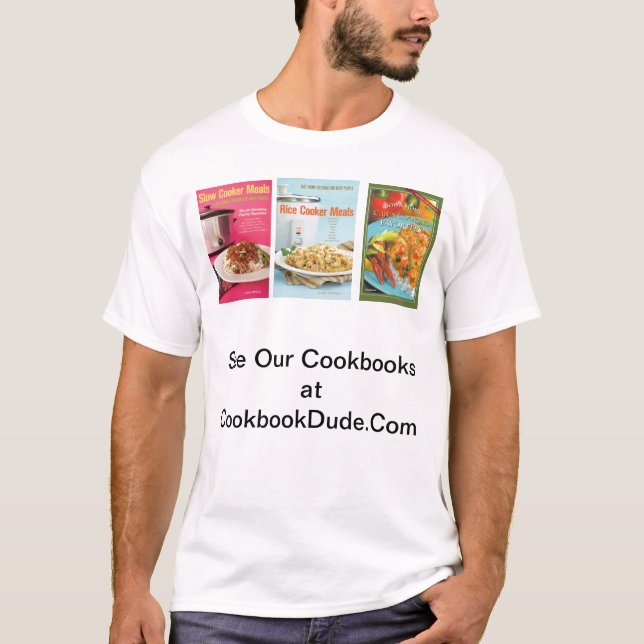 Camiseta três livros de receitas em CookBookDude.Com (Frente)