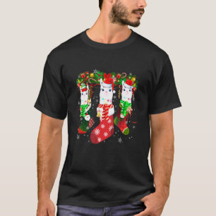 Camiseta Três Llama Em Sock Christmas Santa Hat