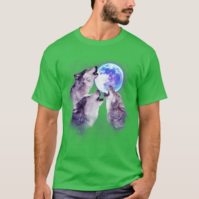 Camiseta Três Lobos Cinzentos Uivando à Lua 3 Lobos Espaço  (Frente)
