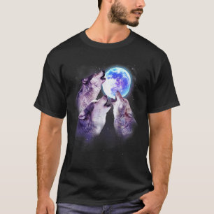 Camiseta Três Lobos Cinzentos Uivando Para a Lua 3 Lobos Es