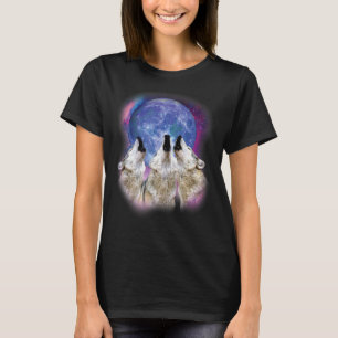 Camiseta Três Lobos Howling na Ilustração do Lobo da Lua