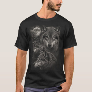 Camiseta Três Lobos Lua Cheia | Uivar de Lobo da Natureza S