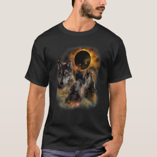 Camiseta Três Lobos Selvagens Uivando Luar Cheio Uivo de Lo