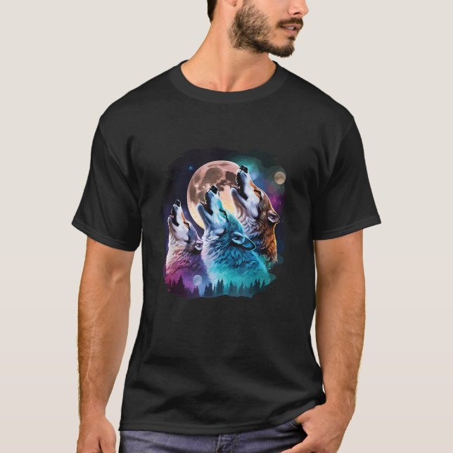 Camiseta Três Lobos Uivando Para a Lua Amante de Lobo (Frente)