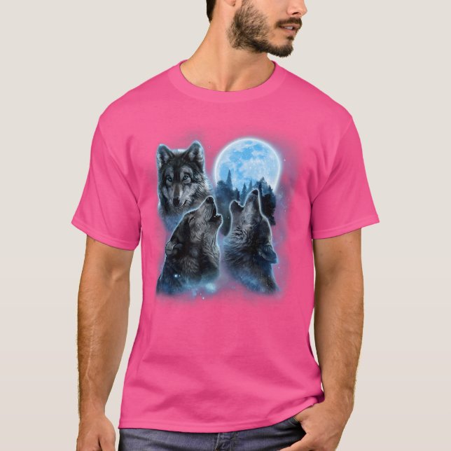 Camiseta Três Lobos Vivendo Sob Icy Full Moon Cinza Wolf (Frente)