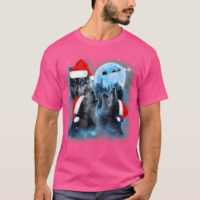 Camiseta Três Lobos Vivendo Sob Papais noeis De Natal Da Lu (Frente)