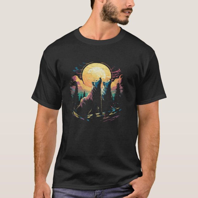 Camiseta Três lobos vomitando na lua Kawaii Wi (Frente)