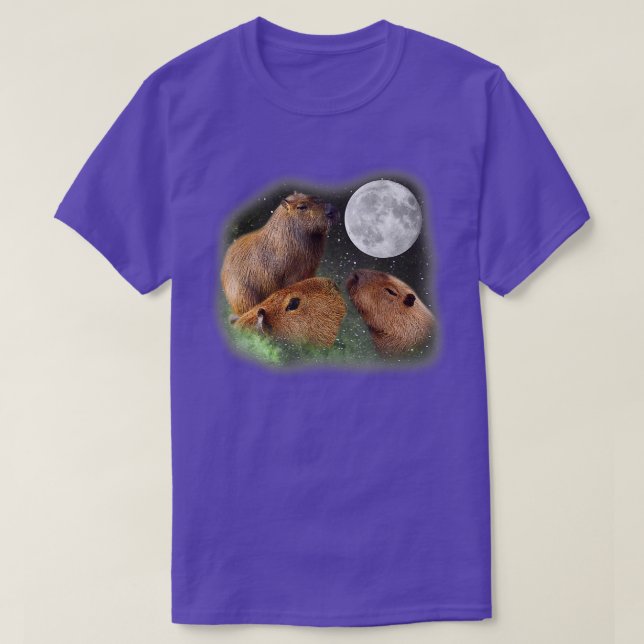 Camiseta Três Luas Capybaras Engraçada Animal Engraçado Par (Frente do Design)