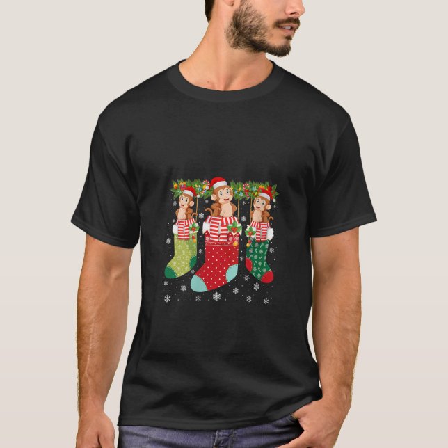 Camiseta Três macacos em Meias Engraçados e Feios de Natal (Frente)