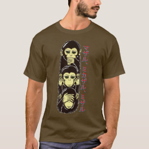 Camiseta Três Macacos Sábios Veem Ouvir Falar sem Mo legal