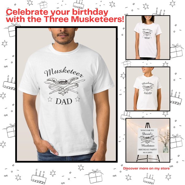 Camiseta Três Mosqueteiros Dumas Parent Pai Aniversário (Criador carregado)
