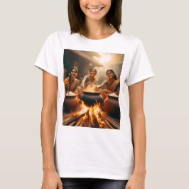 Camiseta três mulheres sentadas em volta de um incêndio com