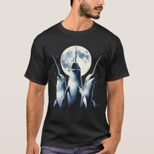 Camiseta Três Narwhals Howing na Lua Como Três Lobos