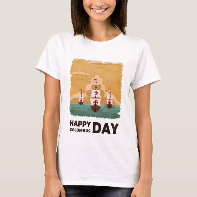 Camiseta Três Navios Feliz Dia Colombo (Frente)