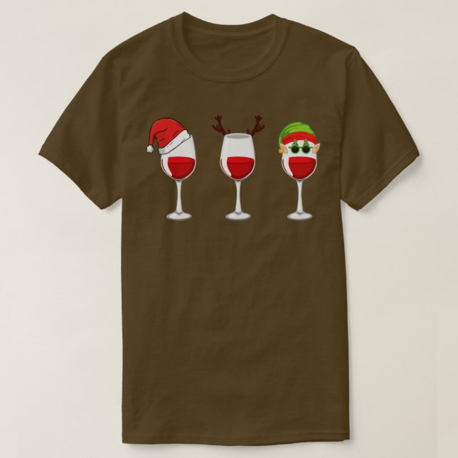 Camiseta Três Óculos De Vinho De Natal Parte Bebendo (Frente do Design)