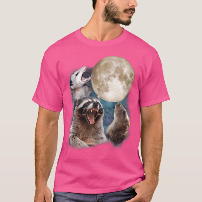 Camiseta Três Ogambm Raccoon Howl Na Lua 3 Wolfs Diversão (Frente)