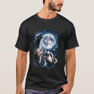 Camiseta Três Ogambm Raccoon Skunk Moon Howling Funny Ani