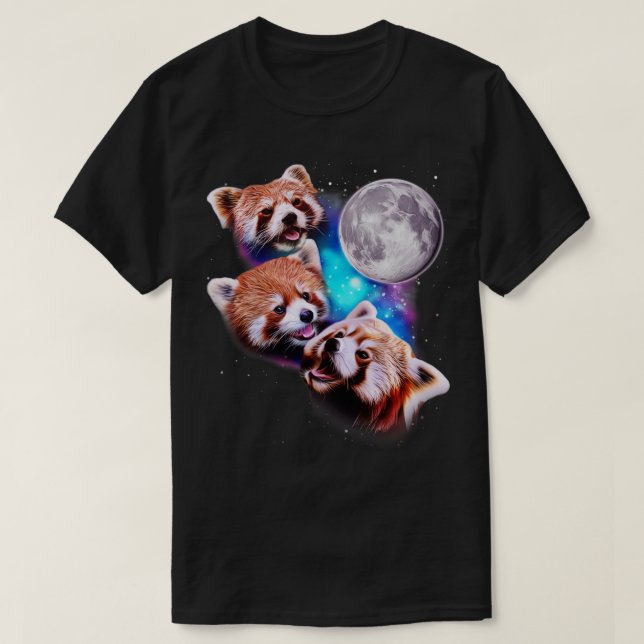 Camiseta Três Pandas Vermelhas Howl na Lua (Frente do Design)