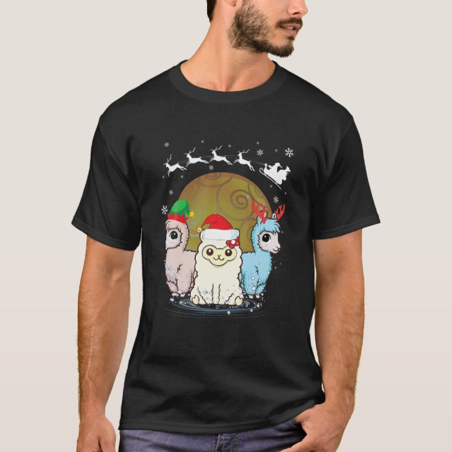 Camiseta Três Papais noeis de Natal Llama X-Mas Llama (Frente)