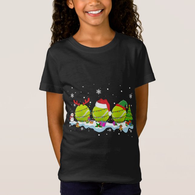 Camiseta Três Papais noeis ELF Reindeer Tênis Ball Christma (Frente)