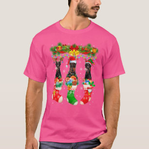 Camiseta Três Papais noeis Reindeer Elf Dobermann Cães Em C