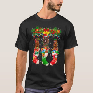 Camiseta Três Papais noeis Reindeer Elf Irish Setter Dogs E